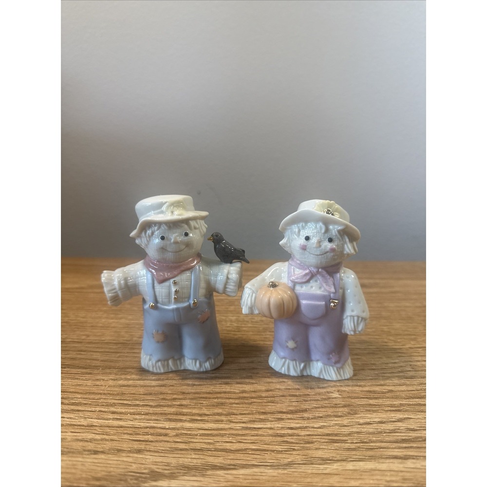 Lenox A Dash Of Autumn Salt Pepper Shaker‎ Set Fall Scarecrow Couple Collectable